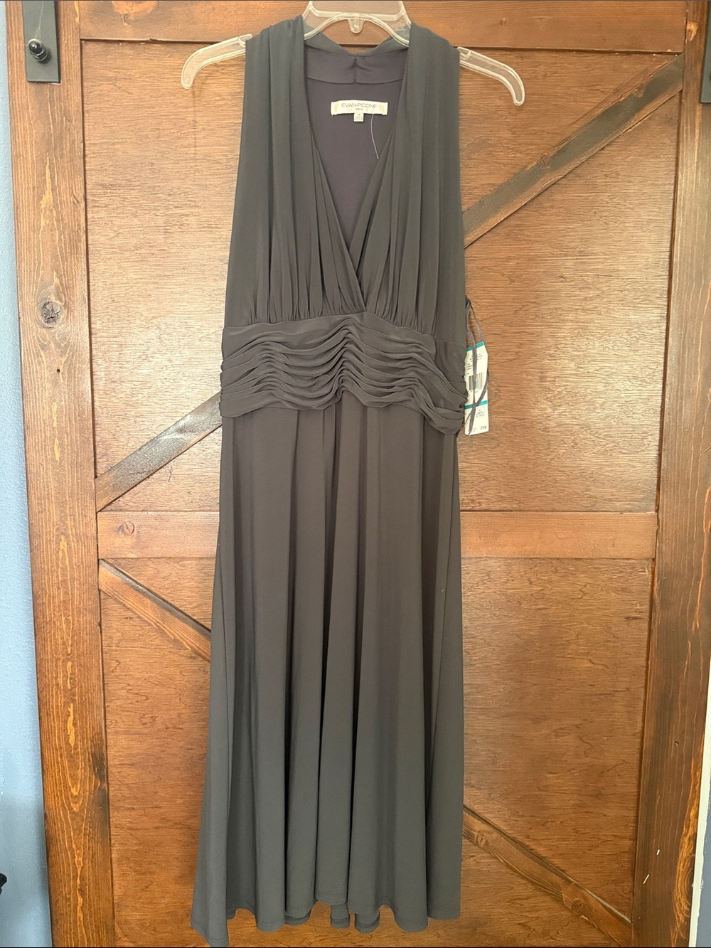 Evan Picone Olive Sleeveless V-Neck Midi Dress